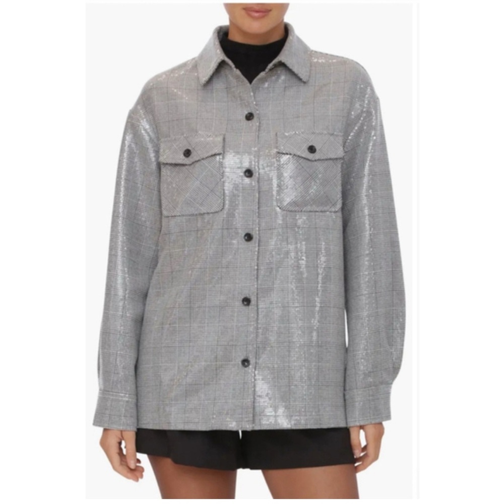 NWT Bagatelle Sequin Embellished Black/White Plaid Blazer Size Large